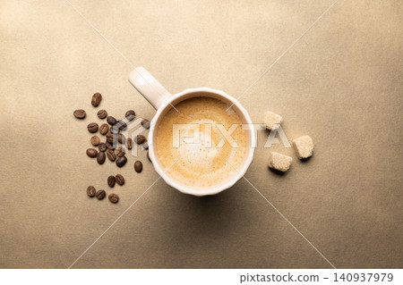 Coffee with milk foam coffee beans Coffee with milk foam coffee beans 140937979