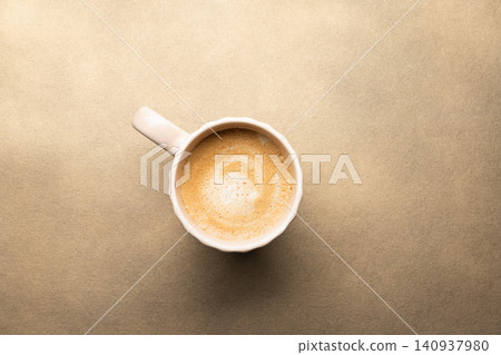 Cup cappuccino milk foam beige background 140937980