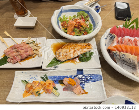 Traditional Japanese Combo Meal Assortment Arranged On Table Traditional Japanese Combo Meal Assortment Arranged On Table 140938118