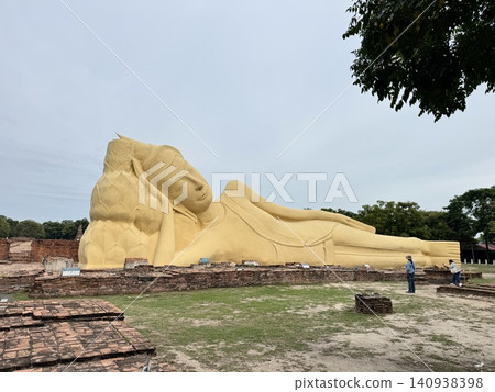 Wide Horizontal Landscape Of Giant Reclining Buddha Ayutthaya 140938398