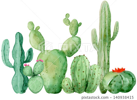 Watercolor Cactus with Bunny Ears Footer and Divider Watercolor Cactus with Bunny Ears Footer and Divider 140938415