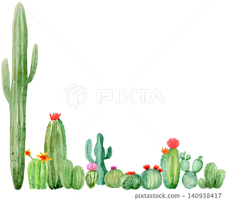 Watercolor Cactus in Line Border Corner Watercolor Cactus in Line Border Corner 140938417