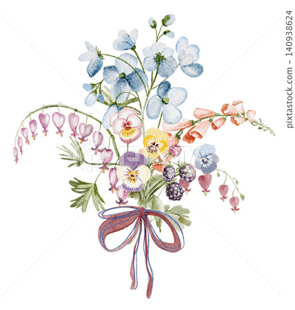 Wildflower Bouquet Illustration Watercolor Hand Painted Wildflower Bouquet Illustration Watercolor Hand Painted 140938624