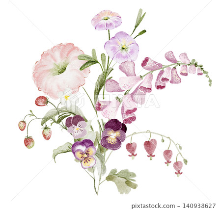 Bouquet Illustration Watercolor Hand Painted 140938627