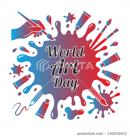 World art day celebration background with paint splash brush tube and pencil vector World art day celebration background with paint splash brush tube and pencil vector 140938852