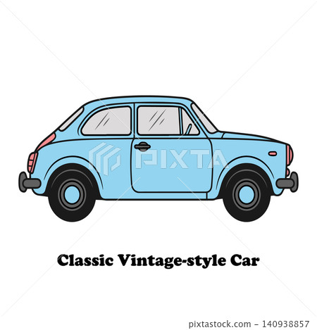 Classic vintage style car blue small sedan vehicle side view vector icon Classic vintage style car blue small sedan vehicle side view vector icon 140938857