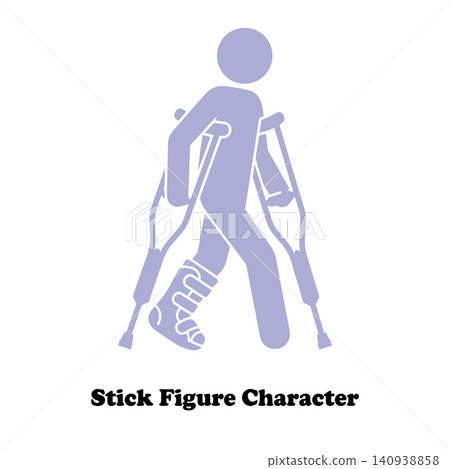 Stick figure character with broken leg walking on crutches medical recovery vector icon Stick figure character with broken leg walking on crutches medical recovery vector icon 140938858
