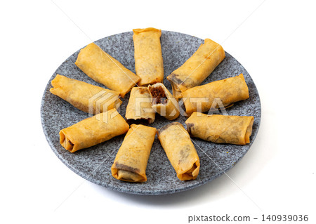 traditional Chinese Spring Rolls Stuffed with Sweet Red Bean Paste Filling traditional Chinese Spring Rolls Stuffed with Sweet Red Bean Paste Filling 140939036