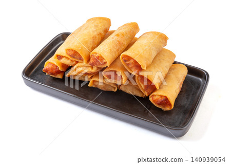 golden Crispy Deep Fried Spring Rolls, Traditional Chinese Dim Sum Appetizer 140939054
