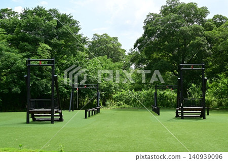 Athletic playground equipment in a nature park Athletic playground equipment in a nature park 140939096
