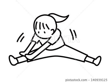 女子做劈腿伸展運動-線條畫 女子做劈腿伸展運動-線條畫 140939125