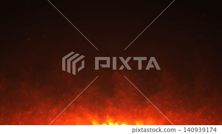 Realistic fire particles and glowing smoke on dark background for cinematic heat, energy and dramatic design. 140939174