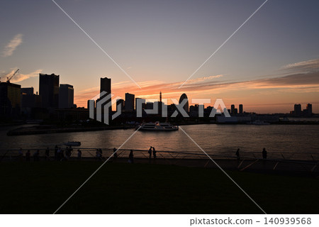 Minato Mirai at sunset, as seen from Osanbashi Pier. Minato Mirai at sunset, as seen from Osanbashi Pier. 140939568
