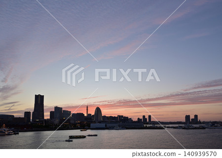 Minato Mirai at sunset, as seen from Osanbashi Pier. Minato Mirai at sunset, as seen from Osanbashi Pier. 140939570