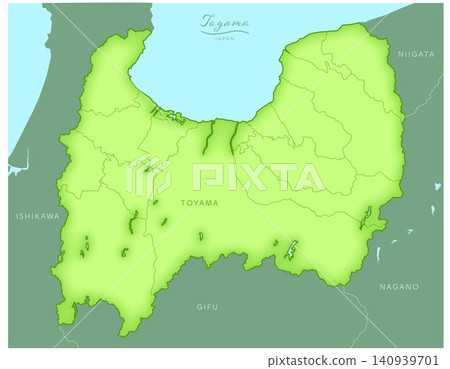 "Toyama Prefecture" - A series of three-dimensional maps of Japan. (Includes neighboring prefectures, cities, towns, and English translations) TOYAMA, JAPAN "Toyama Prefecture" - A series of three-dimensional maps of Japan. (Includes neighboring prefectures, cities, towns, and English translations) TOYAMA, JAPAN 140939701