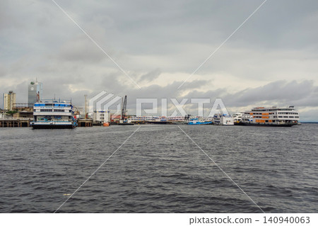 huge wooden balsas at port area of Manaus in Brazil huge wooden balsas at port area of Manaus in Brazil 140940063