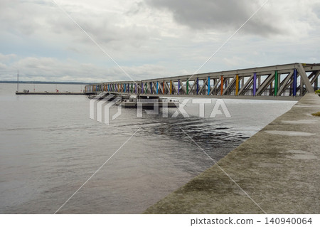 Manaus, AM, Brazil: extensive pier extends out over Negro river. Mirante Lucia Almeida observatory Manaus, AM, Brazil: extensive pier extends out over Negro river. Mirante Lucia Almeida observatory 140940064