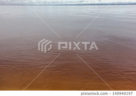 dark brown waters of Negro river at the edge of Ponta Negra Beach in Manaus, Brazil 140940197