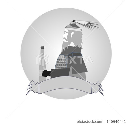 Medieval Warrior General Logo Emblem with Bottle and Blank Banner Isolated on White Background Medieval Warrior General Logo Emblem with Bottle and Blank Banner Isolated on White Background 140940441