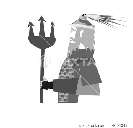 Medieval Warrior General in Armor Holding Trident Weapon Isolated on White Background Medieval Warrior General in Armor Holding Trident Weapon Isolated on White Background 140940451
