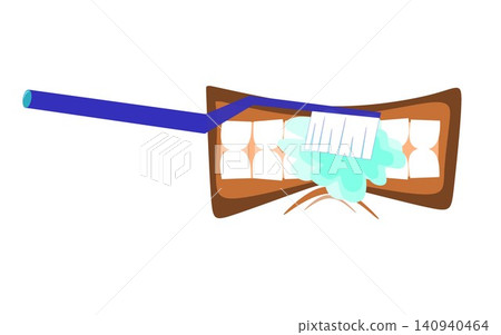Cartoon Toothbrush Brushing Teeth with Foamy Toothpaste Isolated on White Background Cartoon Toothbrush Brushing Teeth with Foamy Toothpaste Isolated on White Background 140940464