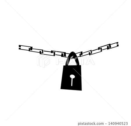 Black padlock silhouette locking metal chain illustration on white background Black padlock silhouette locking metal chain illustration on white background 140940523