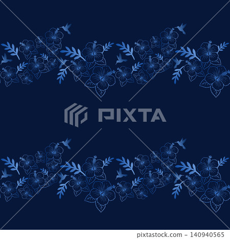 Dark Blue Botanical Flower Branch Repeat Background 140940565