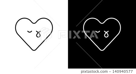 A crying heart icon. Monochrome vector illustration set. A crying heart icon. Monochrome vector illustration set. 140940577