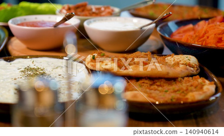 Video Luxury Lavish Turkish Dining Table Overflowing with Traditional Food, Meat Dishes, Fresh Bread and Meze Video Luxury Lavish Turkish Dining Table Overflowing with Traditional Food, Meat Dishes, Fresh Bread and Meze 140940614