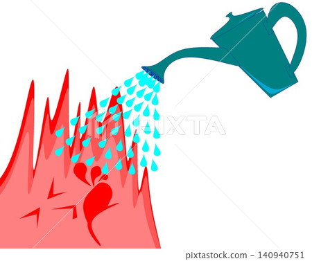 Watering can pouring water onto fire vector illustration isolated on white background Watering can pouring water onto fire vector illustration isolated on white background 140940751