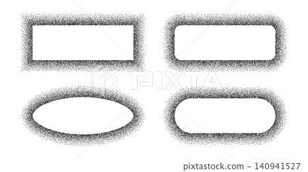 Grain rectangle borders with dot fade. Noise texture ellipse frames and edges create distressed retro backgrounds with stipple gradient effects. 140941527