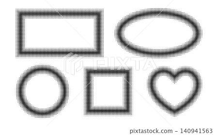 Halftone dot border frames in rectangle and square shapes with gradient fade effects. Comic style vignette design with geometric patterns for posters and presentations. Halftone dot border frames in rectangle and square shapes with gradient fade effects. Comic style vignette design with geometric patterns for posters and presentations. 140941563
