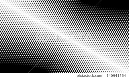 Diagonal line pattern with halftone gradient transition. Slanted stripes form geometric background with optical fade effect, creating dynamic black and white tone variations. 140941564
