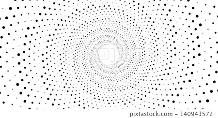 Halftone dot vortex forming hypnotic spiral motion. Futuristic swirl pattern with diffuse circles and geometric shapes. Perfect abstract background for creative designs. 140941572