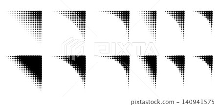 Dot halftone corner patterns with gradient fade effects. Modern comic book borders and frames for banners, posters, and monochrome graphic design templates. Dot halftone corner patterns with gradient fade effects. Modern comic book borders and frames for banners, posters, and monochrome graphic design templates. 140941575