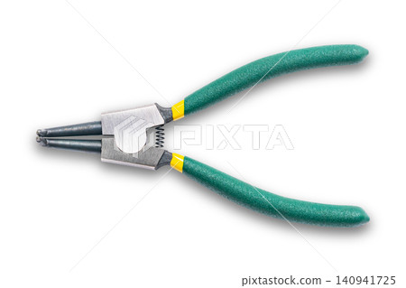 Top view of heavy duty internal snap ring pliers or circlip pliers with green handle 140941725
