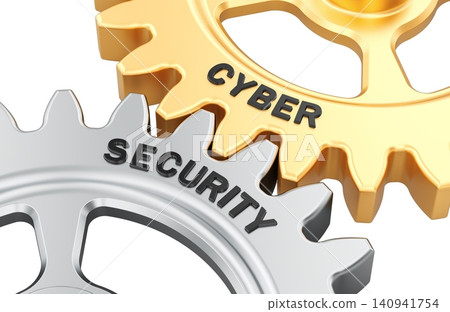 Cyber Security concept with interlocking metal gears. 3D rendering Cyber Security concept with interlocking metal gears. 3D rendering 140941754