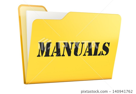 Manuals yellow folder with documents. 3D rendering Manuals yellow folder with documents. 3D rendering 140941762