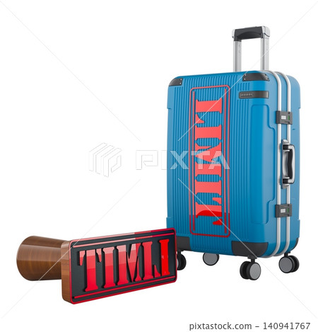 Suitcase with limit stamp, baggage restriction concept. 3d rendering Suitcase with limit stamp, baggage restriction concept. 3d rendering 140941767