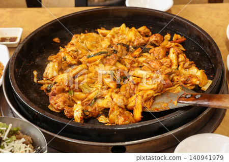 Raw Spicy Korean Chicken Stir Fry Dakgalbi with Vegetables Raw Spicy Korean Chicken Stir Fry Dakgalbi with Vegetables 140941979