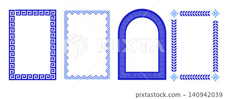 Greek decorative frame collection with geometric meander borders and Mediterranean ornament. Modern Greek decorative frame collection with geometric meander borders and Mediterranean ornament. Modern 140942039