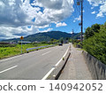 A landscape of a road stretching towards the mountains 140942052