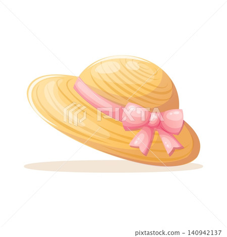 Summer straw hat with a pink ribbon Summer straw hat with a pink ribbon 140942137