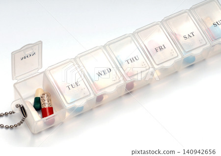 Weekly Pill Organizer with Braille Dots and Open Monday Compartment Weekly Pill Organizer with Braille Dots and Open Monday Compartment 140942656