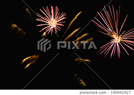 Fireworks lighting up the night sky. Pyrotechnics, abstract Fireworks lighting up the night sky. Pyrotechnics, abstract 140942927