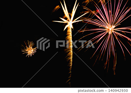 Fireworks lighting up the night sky. Pyrotechnics, abstract Fireworks lighting up the night sky. Pyrotechnics, abstract 140942930