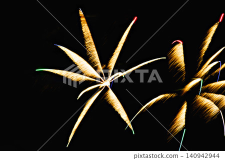 Fireworks lighting up the night sky. Pyrotechnics, abstract Fireworks lighting up the night sky. Pyrotechnics, abstract 140942944