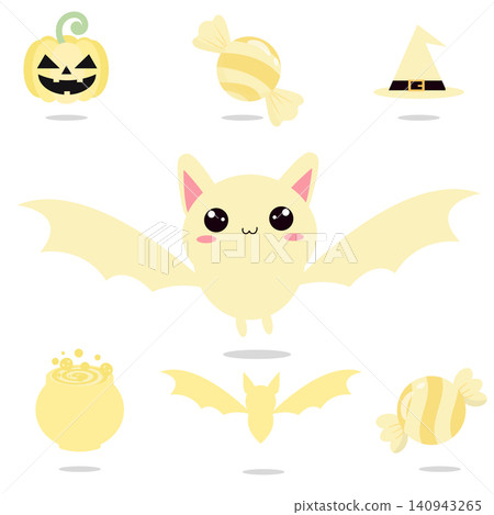 Cute Yellow Pastel Halloween Collection Set Kawaii Bat and Pumpkin Cute Yellow Pastel Halloween Collection Set Kawaii Bat and Pumpkin 140943265