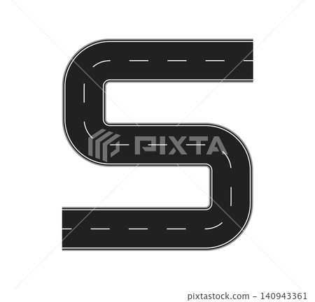 Letter S formed from a curved asphalt road. City path font, urban way typeface, abc English highway route alphabet character for transportation service, travel, map and traffic navigation typography 140943361