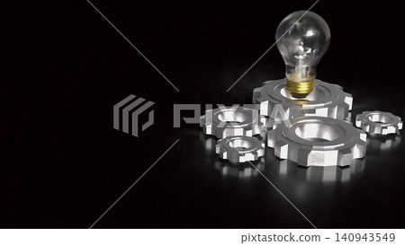 Innovative Light Bulb And Engineering Gear Concept 3d render. Innovative Light Bulb And Engineering Gear Concept 3d render. 140943549
